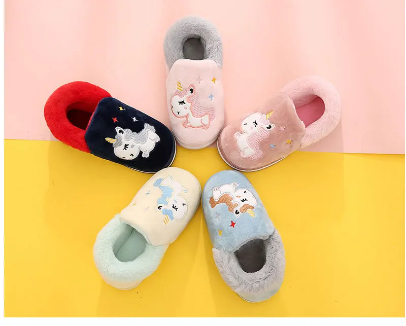 Winter kids Slippers Children Unicorn Non-slip Soft Girls Home Shoes Kids Boys Cartoon Slippers Indoor Floor Shoes