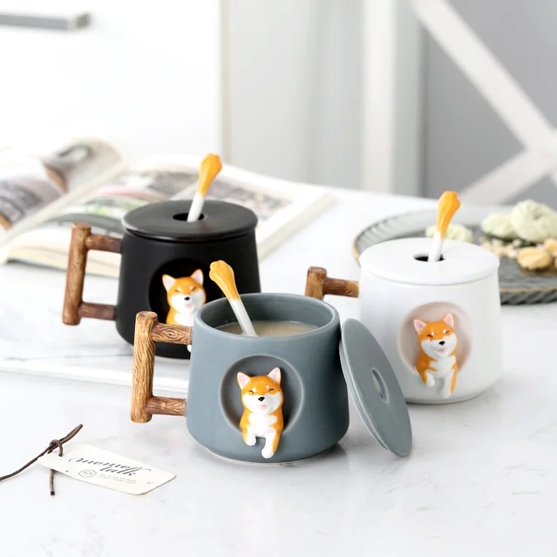 

Cartoon Shiba Inu Water Cups Cute Ceramic Mug Couple Drinking Mug With Spoon Coffee Milk Cup Wedding Valentine's Day Gifts