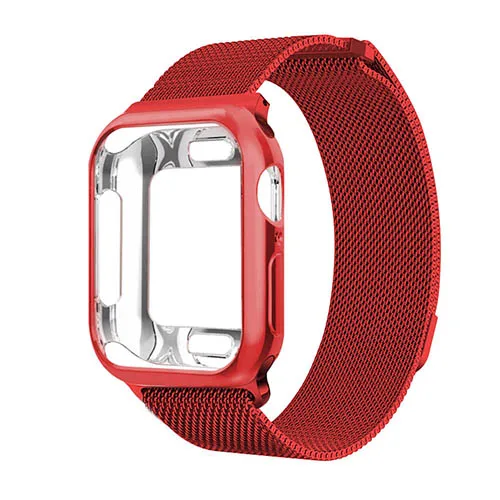 Чехол+ ремешок для часов Apple watch 5 4 44 мм 40 мм Миланский Браслет из нержавеющей стали для Apple Watch 3 2 1 42 мм 38 мм - Цвет ремешка: red