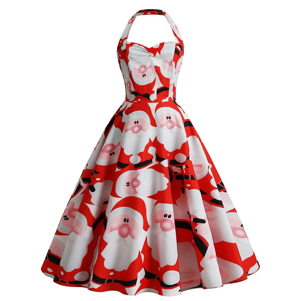 

Hot Selling Europe And America WOMEN'S Dress 2019 New Style Christmas Floral Printed Dress Sexy Halter Evening Gown