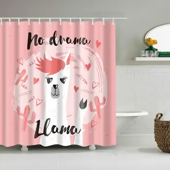 

Waterproof Thicken Pink Shower Curtain Lovely Alpaca Cactus Mildew Proof Bath Tub Shower Curtain with 12 pcs Hooks