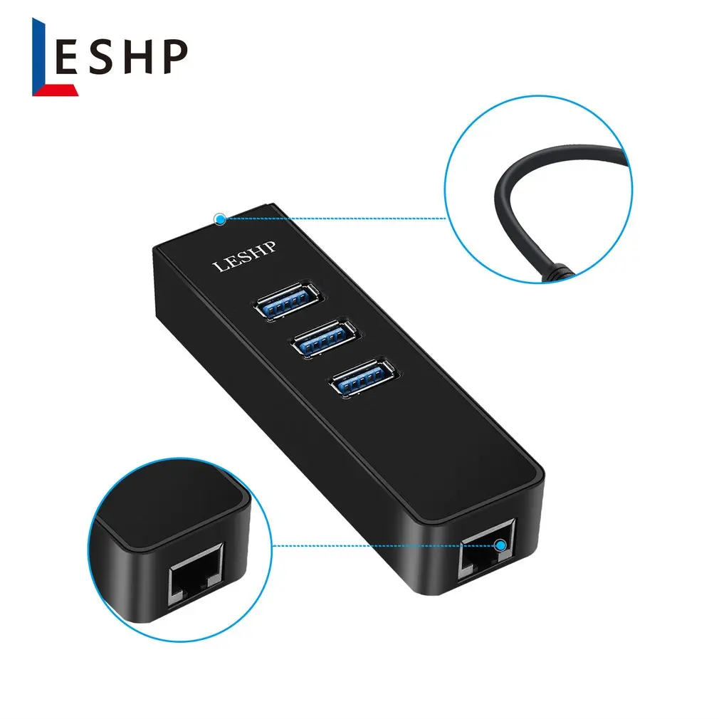LESHP 3-Порты и разъёмы USB 3,0 концентратор с 1000 Мбит/с Ethernet адаптер Портативный центр данных сетевой адаптер для ноутбука Macbook для Mac Pro/mini