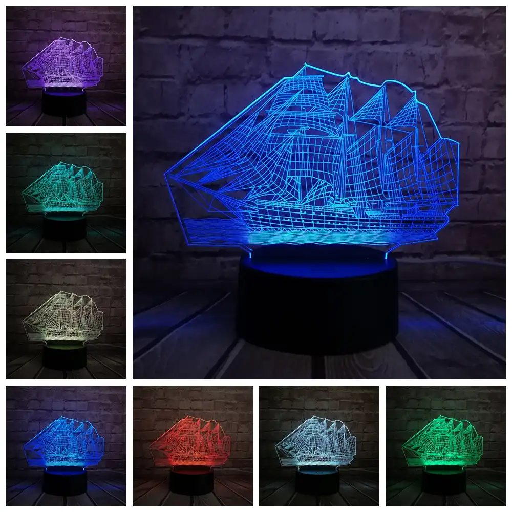 アクリル3d古代セーリング海ボート船ledランプ多色イリュージョンナイトライトusbテーブルデスク睡眠装飾照明器具 常夜灯 Aliexpress