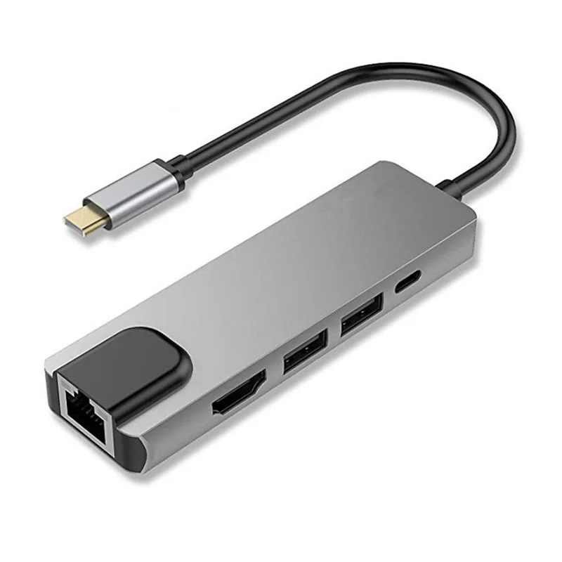 Серый USB C док-станция для ноутбука USB 3,0 HDMI RJ45 Gigabit PD Fealushon для MacBook samsung Galaxy S9/S8/S8+ type C usb-хаб - Цвет: Серый