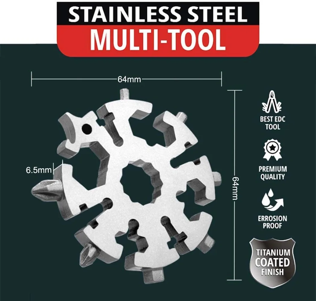 

20 in 1 Stainless stell Snowflake Multi Tool Portable Mini Snowflake Tool Multi-tool Gadget 2 Pack Diy Keychain Accessories