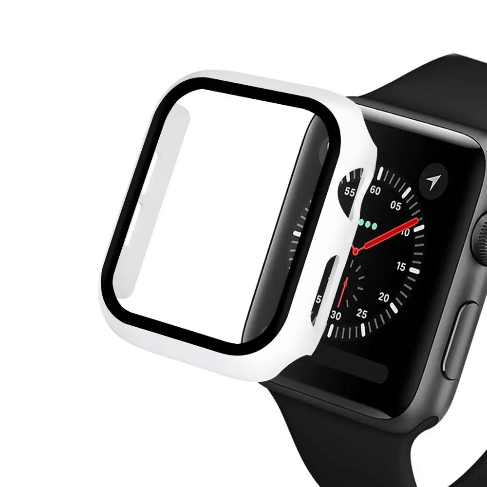 Полное покрытие для Apple Watch серии 5 4 3 2 матовый пластиковый бампер жесткий чехол рамка со стеклянной пленкой для iWatch защита экрана