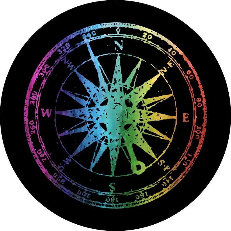 

Distressed Rainbow Compass 2 Spare Tire Cover for any Vehicle, Make, Model and Size - Car, RV, Travel Trailer, Camper and MORE