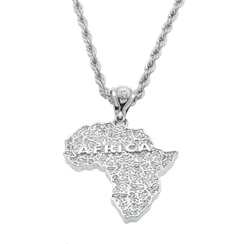 

Fashion Personality Hip Hop Africa Map Pendant Necklace Bling Rhinestone Crystal Gold Color Chain Ladies /Men Jewelry Necklace