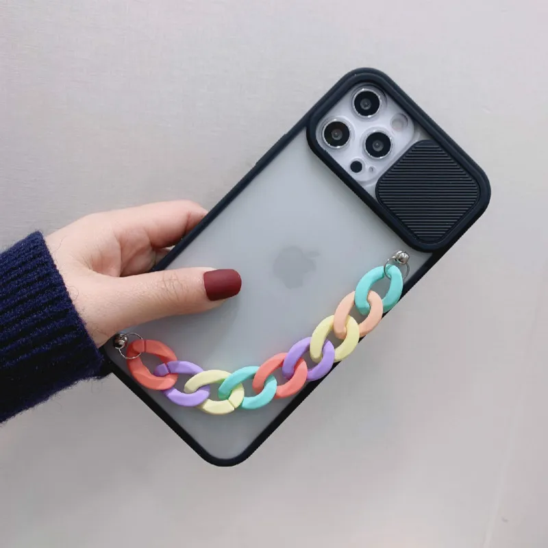 Slide Camera Lens Protection Phone Case for huawei P Smart 2021 Y7A 3D Wrist Chain phone case for huawei y7a y 7a p smart 2021 waterproof case for huawei Cases For Huawei