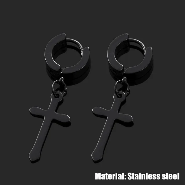 Fashion Men's Stainless Steel Cross Pendant Cartilage Drop Dangle Earrings Punk Jewelry for Cool Women Girl Friendship Gifts EA436-XIN
