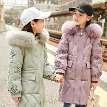 

Winter Children Down Jackets For Girls Warm Thickening Hooded Down Coats Kids Mid Length Outcoats Girl Windbreakers Clothing