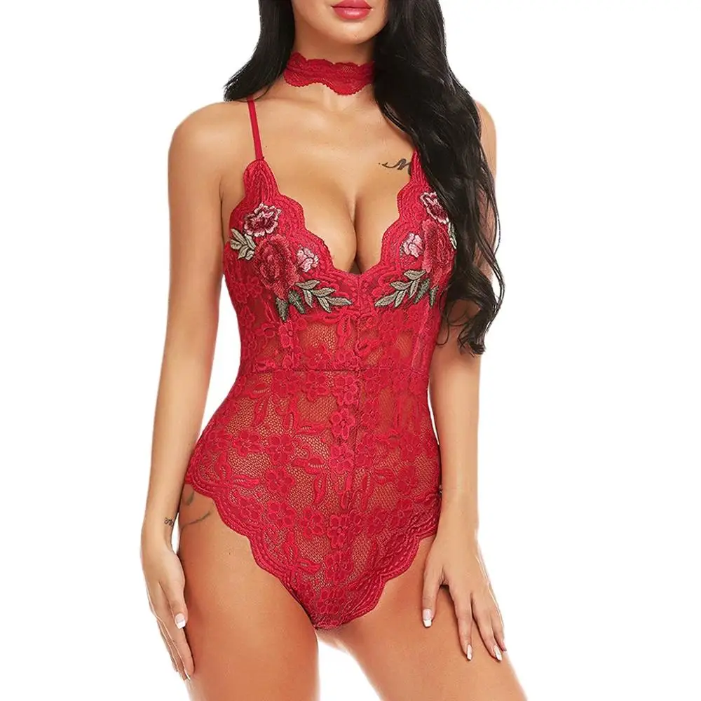 

Women Lace sexy Bodysuit Halter Floral Embroidery White Black Bodysuit Backless Sexy Bodysuit Jumpsuit Overalls Sleepwear FDH