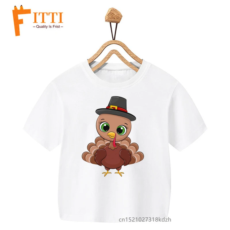 Happy Thanksgiving Turkey Flower Print Boy/Girl White T-shirt Kid Summer Kawaii Funny Clothes Little Baby Y2K Clothes,Drop Ship