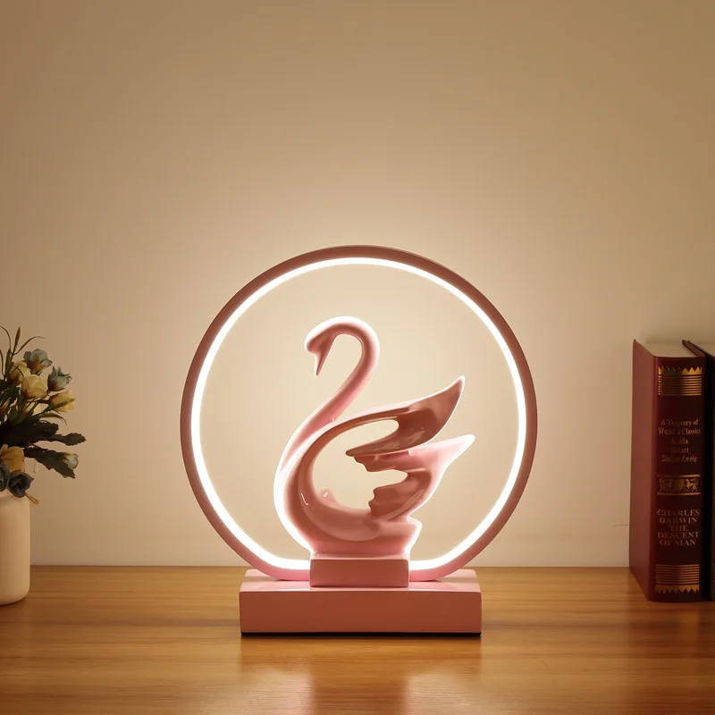 Romantic Swan Светодиодная настольная лампа, креативный прикроватный светильник для спальни, свадебный подарок, подарок для свадебной комнаты, маленький Ночной светильник, романтический Лебедь - Испускаемый цвет: Romantic Swan