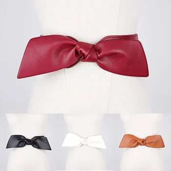 

Fashion Solid Color Cummerbund Female Wide Waist Belt Big Bow For Clothes Accessories Women Black Red Belts Dress Adornment