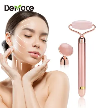 

Electric Jade Roller Slimming Face Massage Lifting Vibrating Natural Rose Quartz Genuine Jade Stone Facial Beauty Skin Care Tool