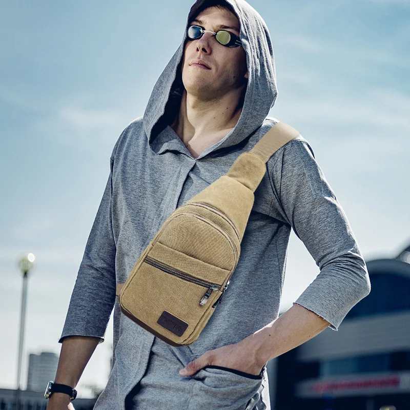 

New Style Retro Men Wearable Canvas Chest Bag Crossbody Bag Payment Backpack