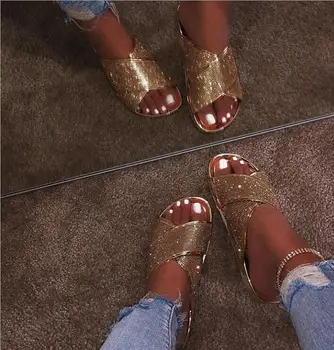 

Free send 2019 summer slippers new fashion cross rhinestone women's sandals ladies beach slippers