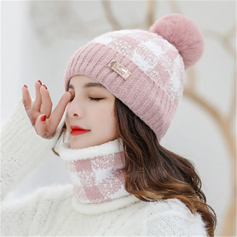 Pink Горячая Распродажа, новая осенняя и зимняя Вельветовая шапка, женская вязаная шапка с нагрудником, модная осенняя и зимняя новая теплая шапка - Цвет: Pink
