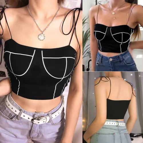 Fashion Women Sexy Bustier Cross Strappy Bra Casual Tank Top Vest Sleeveless Summer Slim Print Crop Top Shirt Cami Top