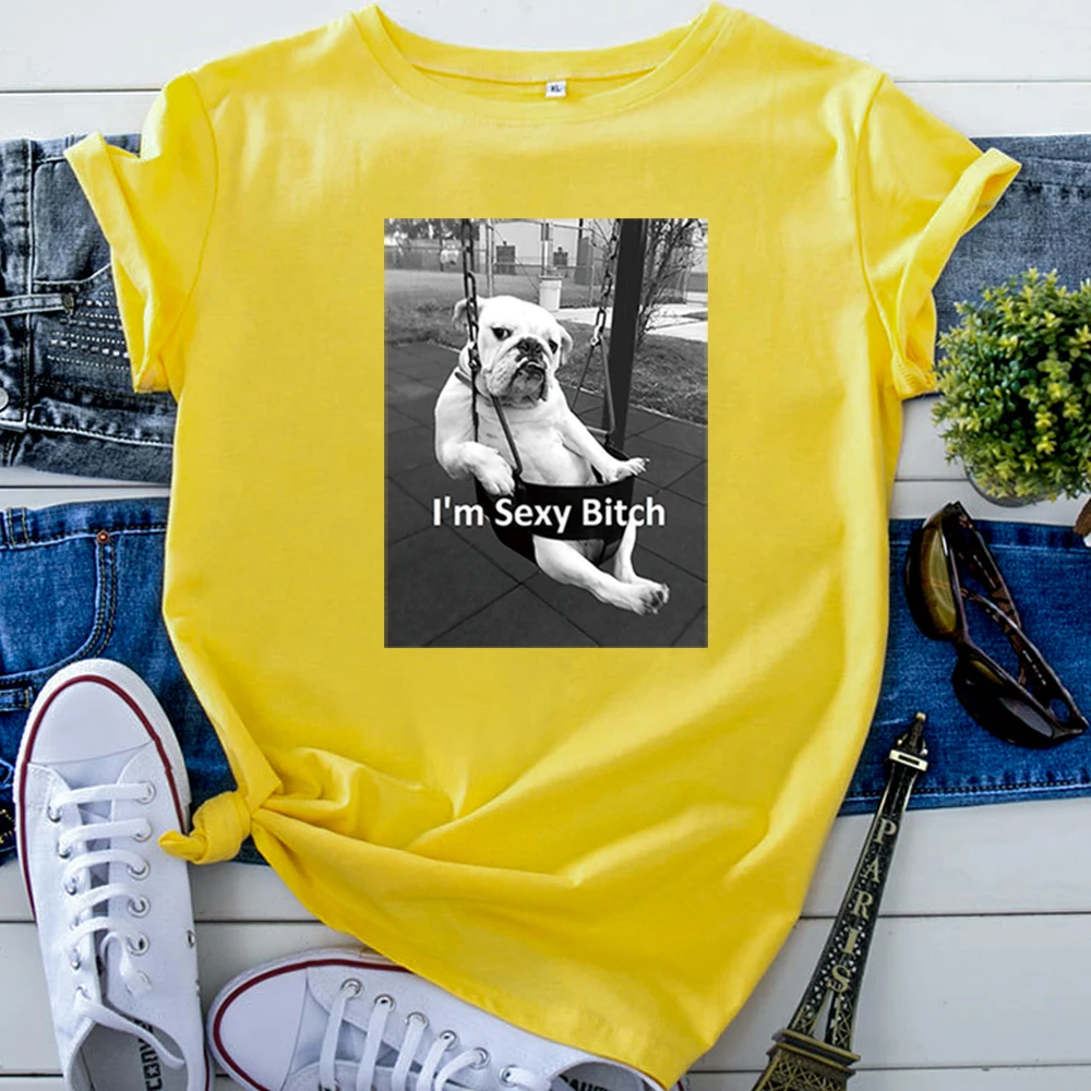 Women Tshirt Funny Cartoon Dog Swing Print T-Shirts Women'S Harajuku Vintage Woman T Shirts Fashion Harajuku Short Sleeve Tops