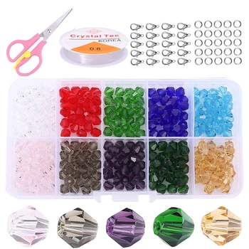 

4/6/8/10mm Glass Bicone Beads Austria Crystal Faceted Beads Lobster Clasps Beading Cord Box Set For Jewelry Making DIY Earring