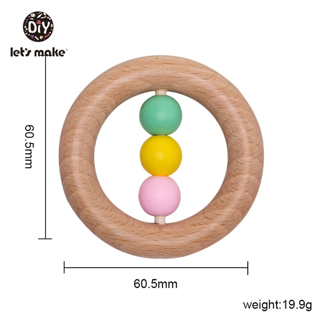 Wooden Rattle Beech Bear Hand Teething Wooden Ring Baby Rattles Play Gym Montessori Stroller Toy Educational Toys Let's Make type 16