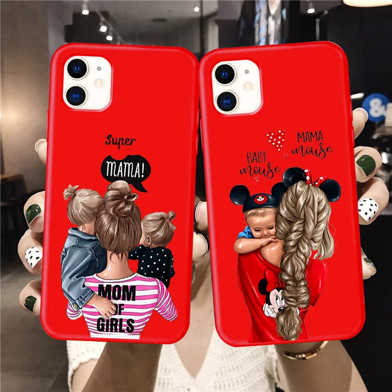 Детская мышь мама мышь супер мама девочка чехол для телефона для iphone 11 Pro Max X XS Max XR красный супер мама семья для iphone 7 6s 8 Plus