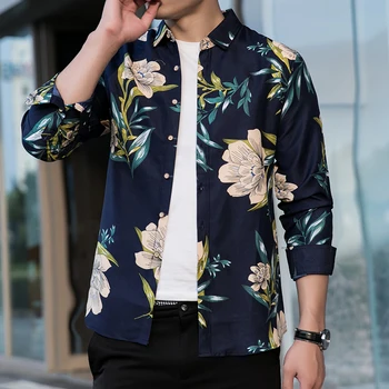 

M-7XL Big and Tall Size Men Fashion Tropical Shirt Flower Printed Long Sleeve Casual Floral Shirt Men Long Sleeve Blouse Male