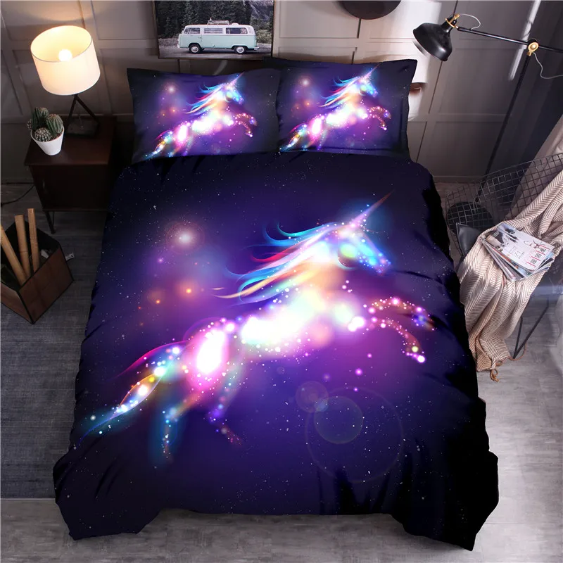 

Ambilight Unicorn Printing Bedding Set Quilt Cover Bedclothes Pillowcase Duvet Cover Set Queen King Size Girls Bedroom Decor