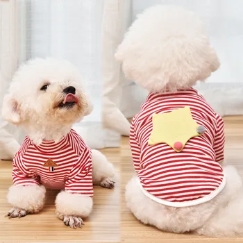 

Small Pets Dogs Cotton Dogs Vest Clothes Spring Summer Casual Turtleneck Star Stripe Dogs T-Shirt For Teddy Bomei Pets Supplies