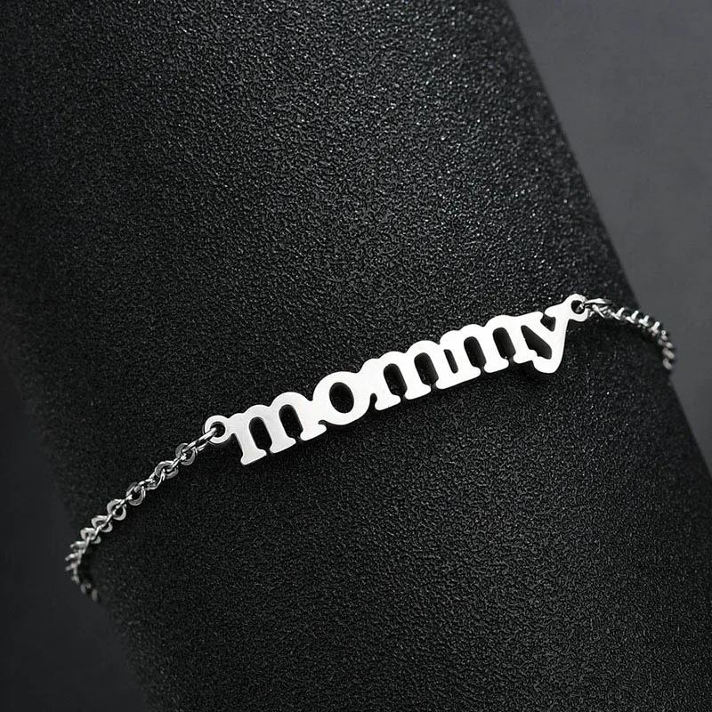 silver Atoztide модные Семейные браслеты из нержавеющей стали с надписью Mommy, регулируемые золотые браслеты, простой подарок для детей - Окраска металла: silver