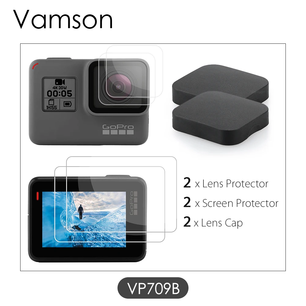 Vamson для Gopro hero 7 черный 6 5 Аксессуары 3 в 1 Защитная крышка объектива+ ЖК-экран протектор+ объектив протектор VP709A - Цвет: VP709B