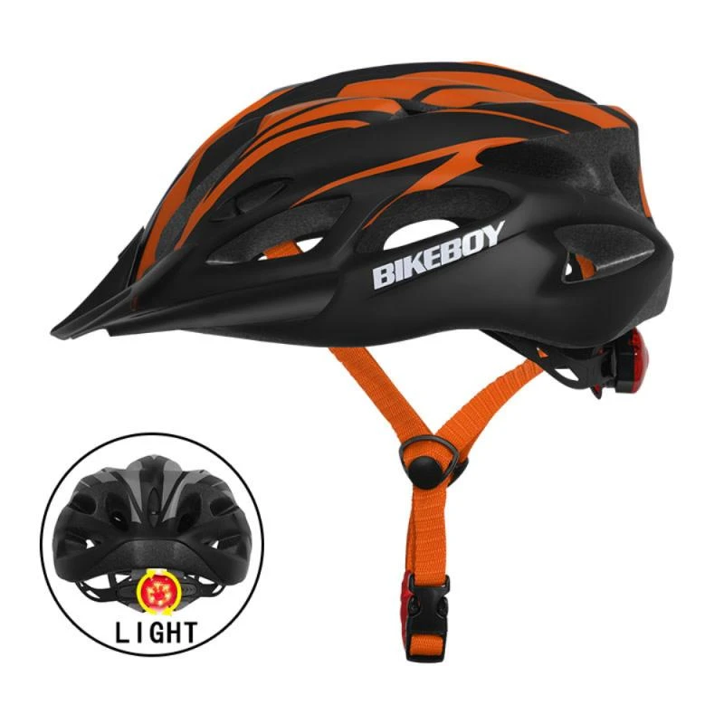 black and orange bicycle helmet