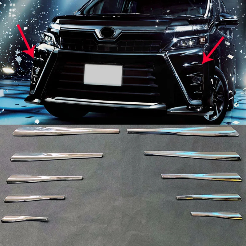 

For Toyota Voxy R80 2014 2015 2016 2017 2018 ABS Chrome Front Fog Light Lamps Cover Trims Foglight Strips Accessories 10PCS