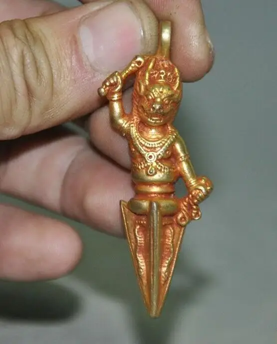 

Тибетская бронзовая позолоченный кулон череп Yamantaka Yama Dharmaraja Amulet