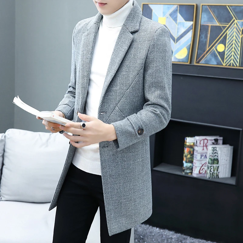 Men Woolen Trench Coat Mid-Length Solid Slim Korean Joker Overcoat Wool Jacket Mens Clothing Streetwear Vintage Fashion Abrigo Men Woolen Trench Coat Mid-Length Solid Slim Korean Joker Overcoat Wool Jacket Mens Clothing Streetwear Vintage Fashion Abrigo