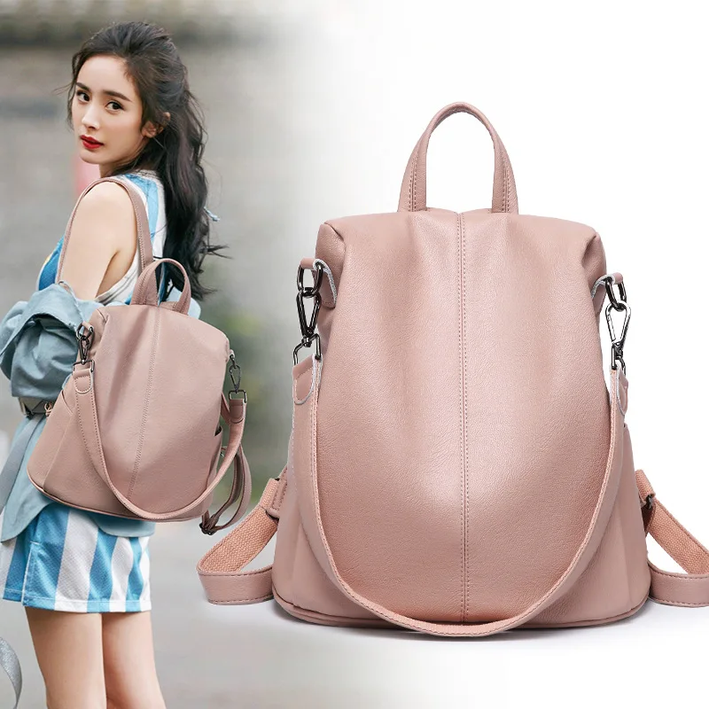 

2019 New Style Korean-style Simple Dual Purpose Soft Leather Backpack Large Capacity Shoulder Anti-Theft Backpack Schoolbag