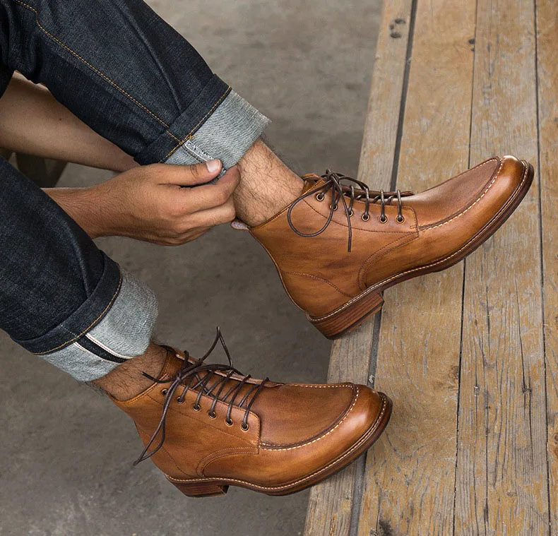 QYFCIOUFU/Новые мужские мартинсы; высокие ботинки из натуральной коровьей кожи; винтажные мужские ботинки; кожаные мужские повседневные Ботинки Martin на шнуровке