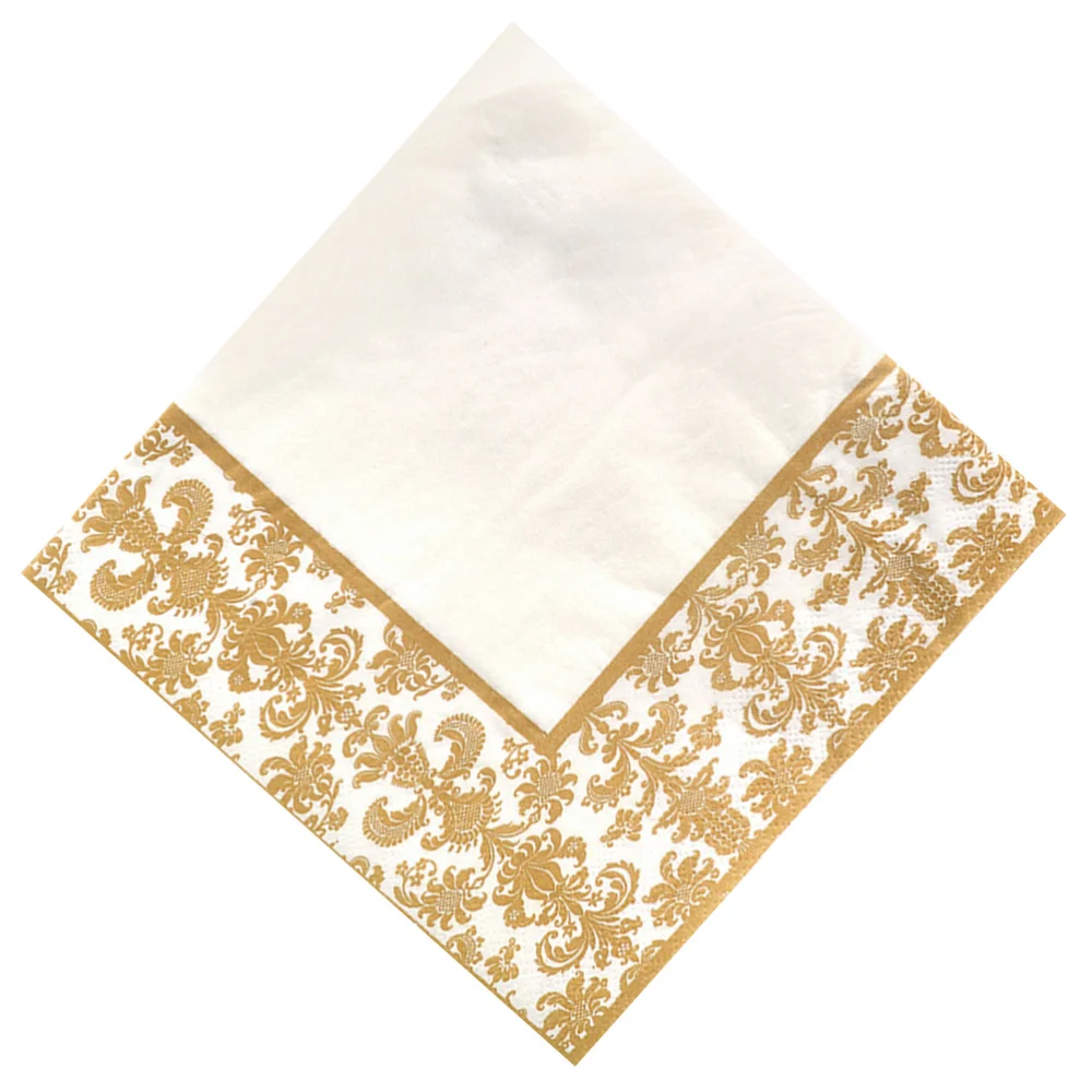 100pcs Gold Printing Disposable Napkin Tissue Paper Printed Napking for Restaurant and Hotel (Golden + White) | Дом и сад