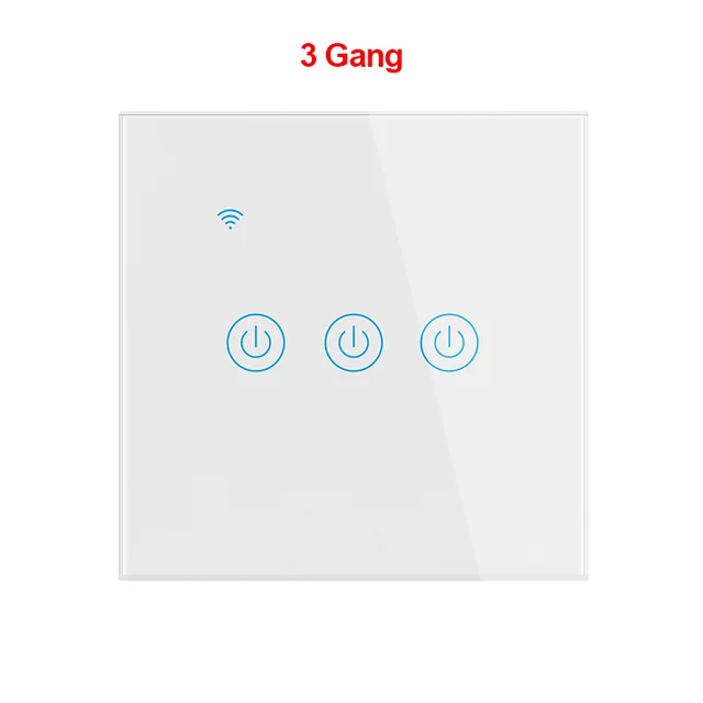 Tuya Smart Wifi Touch Light Switch EU 220V, No Neutral Wire Required Wall Switch 1/2/3/4 Gang, Compatible with Alexa Google Home White 3 Gang