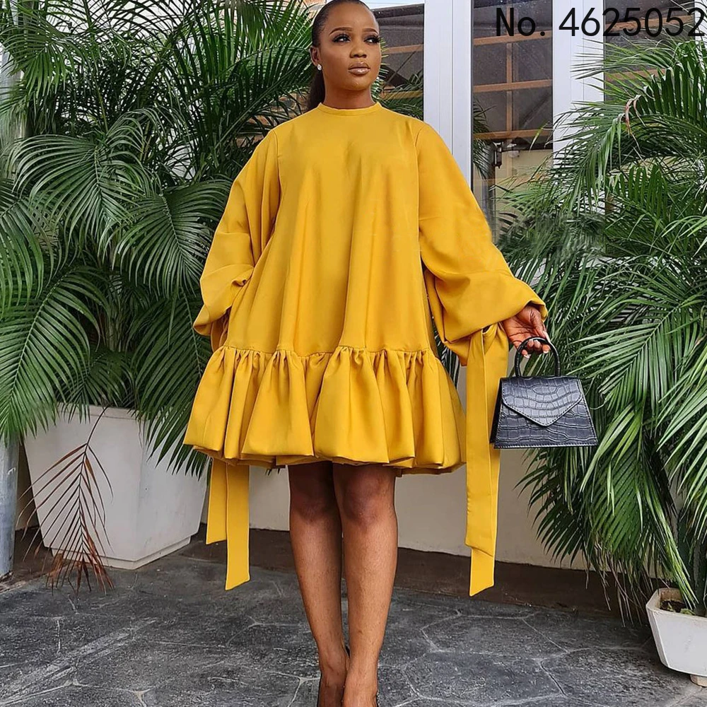 

2023Autumn Winter Long Sleeve Dresses African Plus Size Ruffle Boubou Women Ankara Midi Dress Kaftan Hippie Clothes Outfits