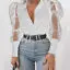 Женская блузка и топы женская летняя Осенняя модная сетчатая рубашка Vogue прозрачная Свободная блуза на пуговицах с пышными рукавами High Street - Цвет: Белый