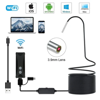 

3in1 USB 3.9mm 2.0MP WIFI Endoscope Camera IP67 Waterproof 1200P HD Inspection Snake Camera For Android/IOS Smartphone Tablet