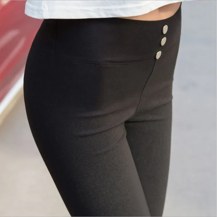  Autumn New Korean Woven High Waist Slim Pencil Pants Candy colored Back Pocket Nine Leggings Leggings Pants  
