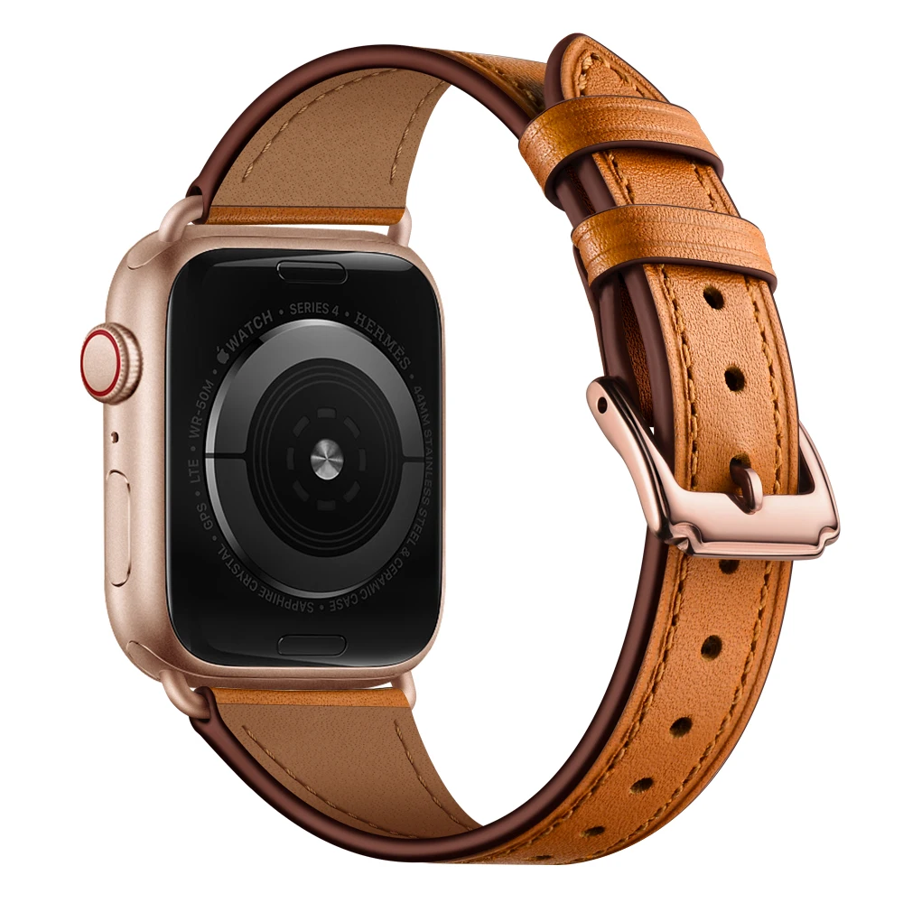 brown Для apple watch Band series 5 сменный ремешок из натуральной кожи совместим с iwatch series5 40 мм 44 мм браслет - Цвет ремешка: brown