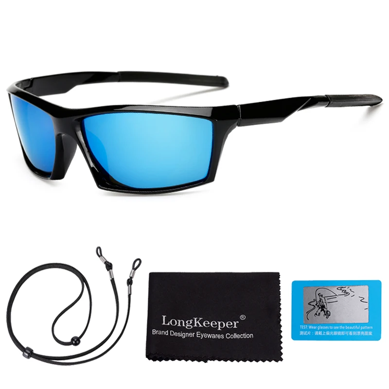 Blue Lens Бренд longkeader, дизайнерские солнцезащитные очки для рыбалки, мужские Модные уличные спортивные солнцезащитные очки с веревочкой, зеркальные очки для вождения, UV400 - Цвет линз: Blue Lens