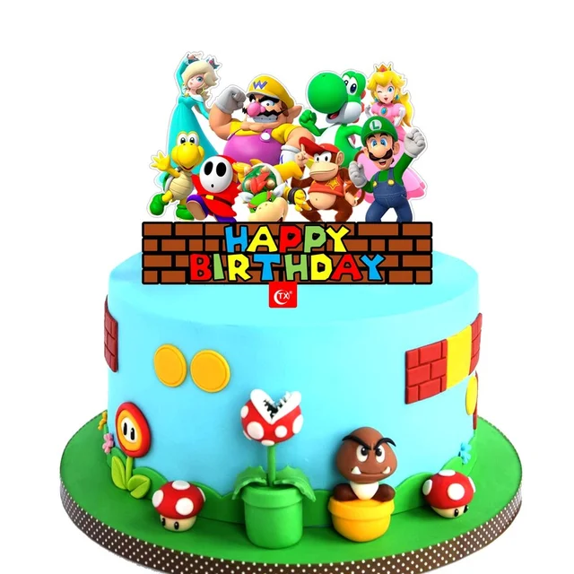 Super Mario Action Toy Figure Mario Bros Luigi Yoshi Bowser Cupcake Cake Insert for Kids Birthday Party Cake Decoration Supplies Cake insert 1