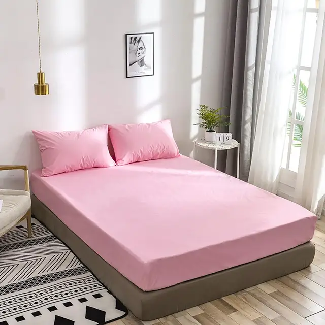 100 Polyester Elastic Fitted Sheet Waterproof Bed Linen Quality Cover Bedding Set Protector Bedspread Bed Sheet On Elastic Band Bedding Sets Aliexpress
