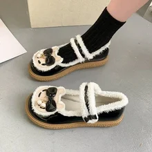 Kawaii – chaussures Lolita pour femmes et adolescentes, en cachemire, à plateforme, avec nœud, originales, hiver 